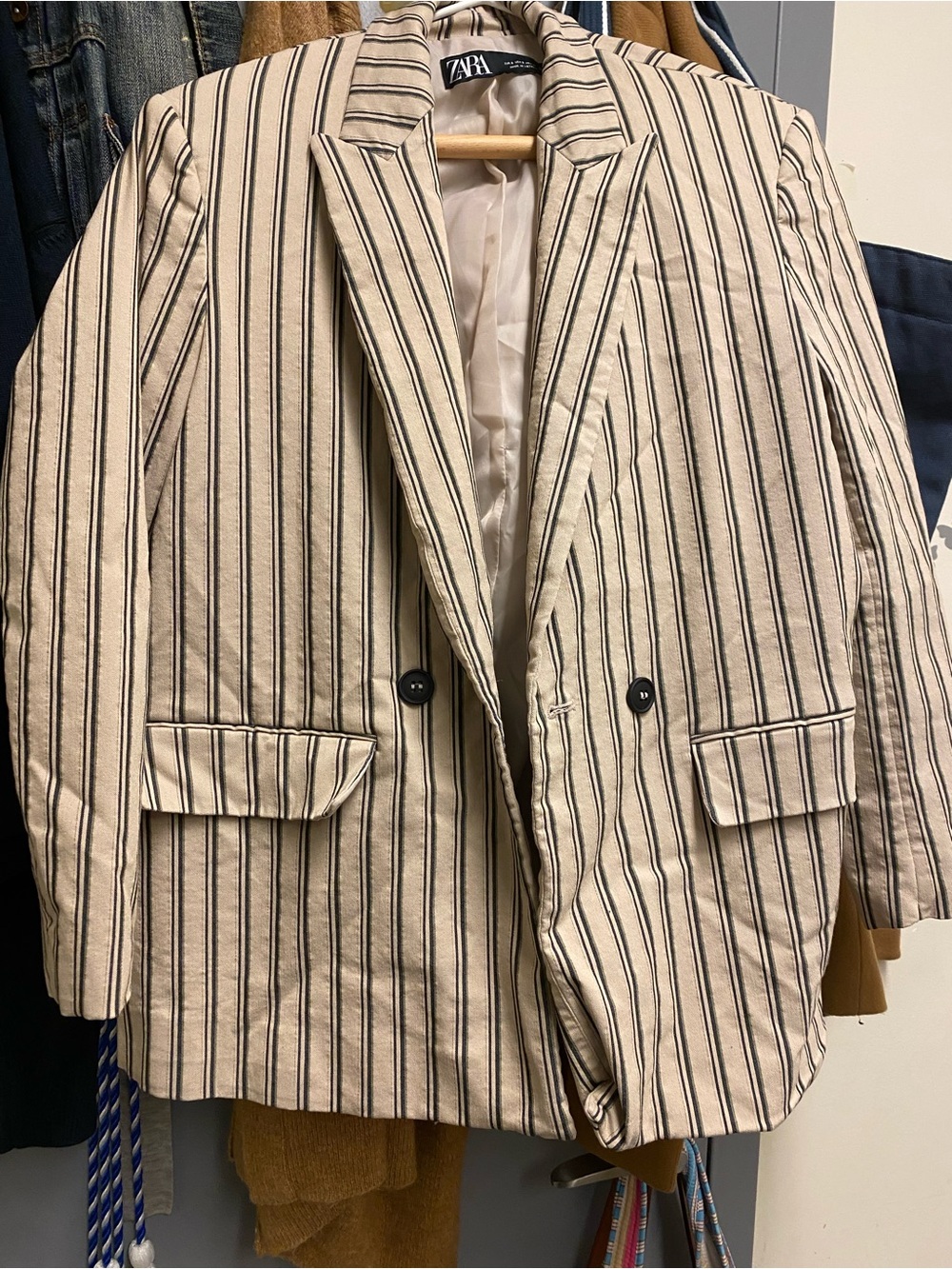 Zara Cream and Black Striped Blazer